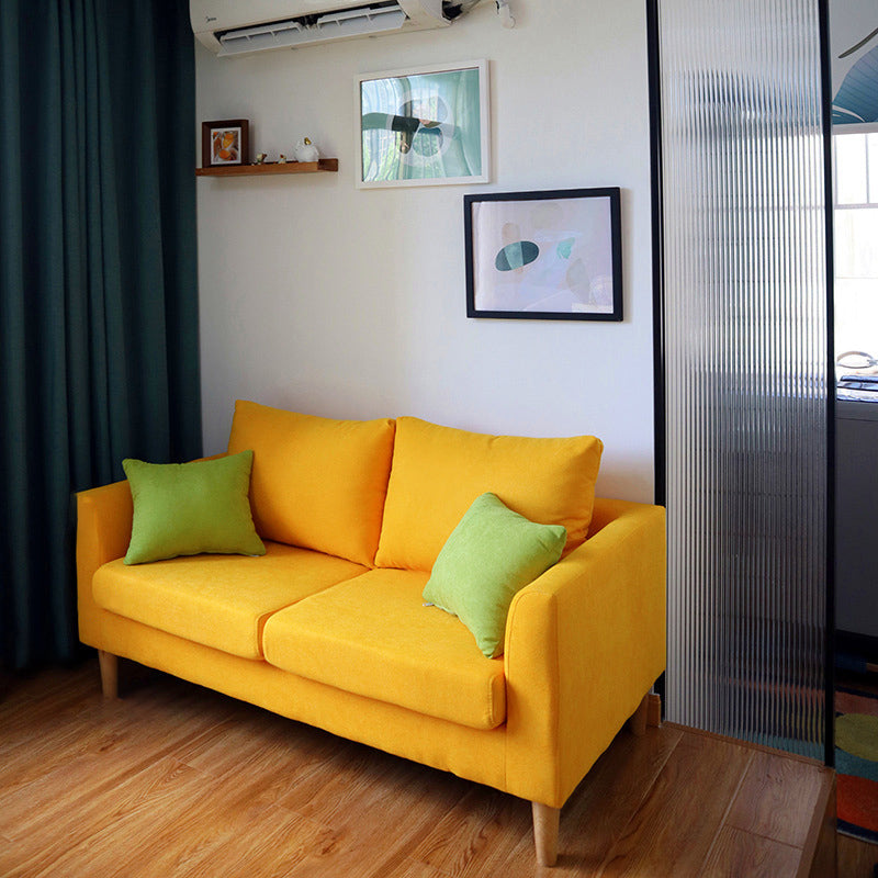 Scandinavian Cotton Blend Settee Square Arm Loveseat with Removable Cushions Yellow Clearhalo 'furn' 'furn_sofas' 'Furniture' 'furniture_sofas' 'Living Room Furniture' 'Sofa' 'sofas' 4946903