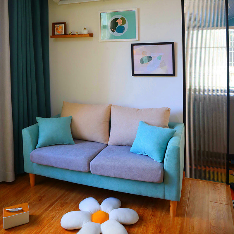 Scandinavian Cotton Blend Settee Square Arm Loveseat with Removable Cushions Purplish Blue Clearhalo 'furn' 'furn_sofas' 'Furniture' 'furniture_sofas' 'Living Room Furniture' 'Sofa' 'sofas' 4946904