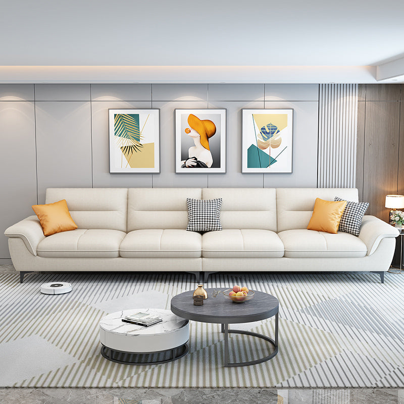 Contemporary Cotton/Faux Leather Sofa Square Arm Couch with Cushion Back 118"L x 38"W x 31.5"H Faux Leather Clearhalo 'furn' 'furn_sofas' 'Furniture' 'furniture_sofas' 'Living Room Furniture' 'Sofa' 'sofas' '„Éõ„Éº„É†' 4946908