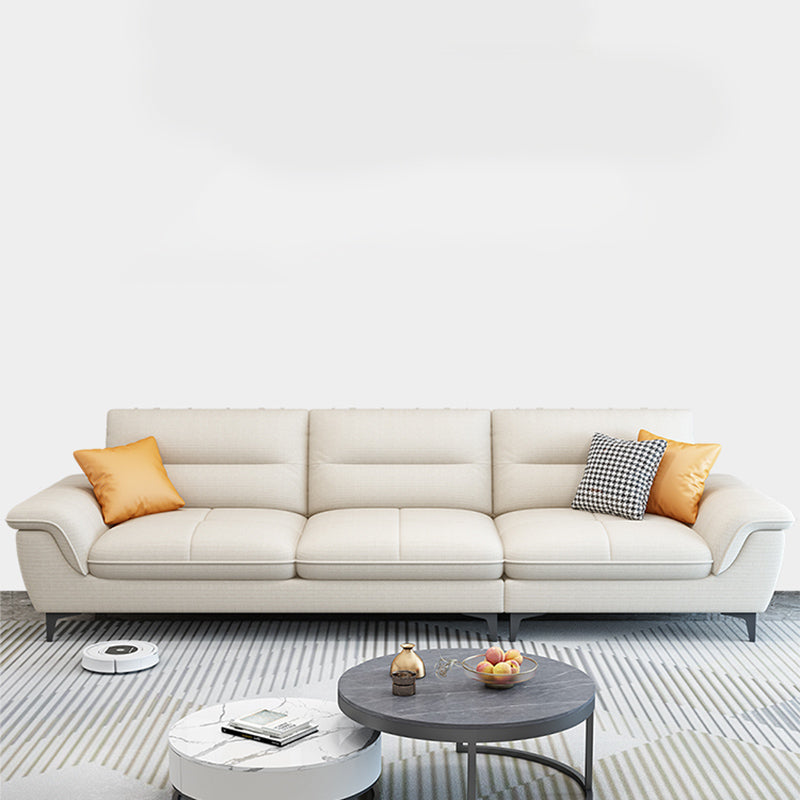 Contemporary Cotton/Faux Leather Sofa Square Arm Couch with Cushion Back 102"L x 38"W x 31.5"H Cotton Latex Clearhalo 'furn' 'furn_sofas' 'Furniture' 'furniture_sofas' 'Living Room Furniture' 'Sofa' 'sofas' '„Éõ„Éº„É†' 4946909