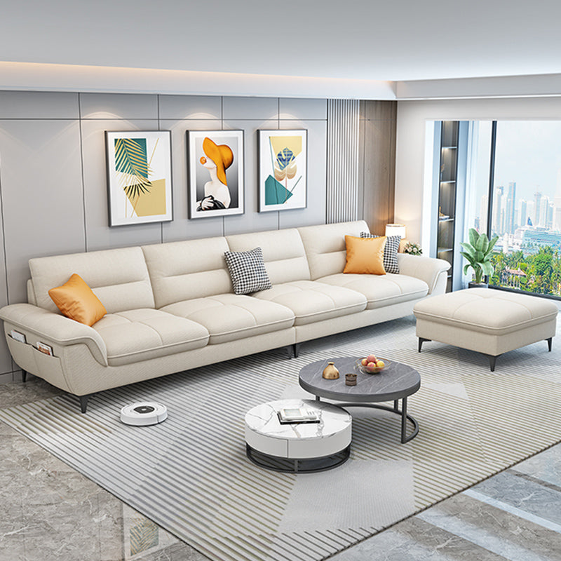 Contemporary Cotton/Faux Leather Sofa Square Arm Couch with Cushion Back Clearhalo 'furn' 'furn_sofas' 'Furniture' 'furniture_sofas' 'Living Room Furniture' 'Sofa' 'sofas' '„Éõ„Éº„É†' 4946910