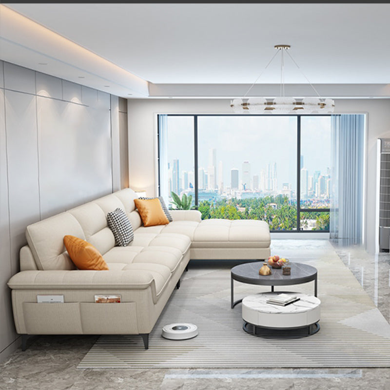 Contemporary Cotton/Faux Leather Sofa Square Arm Couch with Cushion Back Clearhalo 'furn' 'furn_sofas' 'Furniture' 'furniture_sofas' 'Living Room Furniture' 'Sofa' 'sofas' '„Éõ„Éº„É†' 4946912