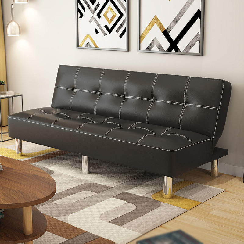 Contemporary Tufted Back Standard Couch Linen/Faux Leather Armless Sofa Bed Leather Black Clearhalo 'furn' 'furn_sofas' 'Furniture' 'furniture_sofas' 'Living Room Furniture' 'Sofa' 'sofas' 4946956