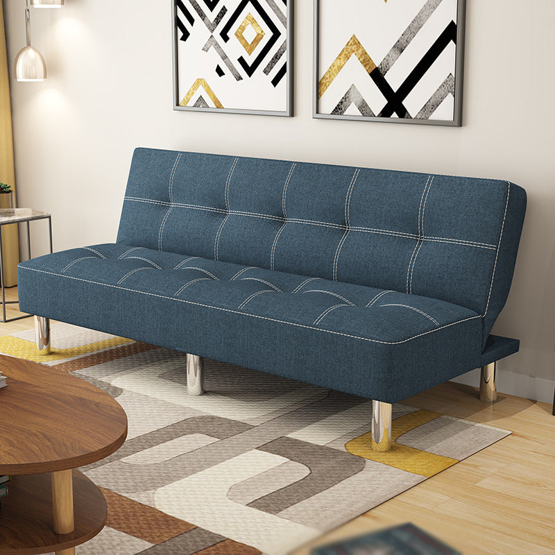 Contemporary Tufted Back Standard Couch Linen/Faux Leather Armless Sofa Bed Linen Blue Clearhalo 'furn' 'furn_sofas' 'Furniture' 'furniture_sofas' 'Living Room Furniture' 'Sofa' 'sofas' 4946958