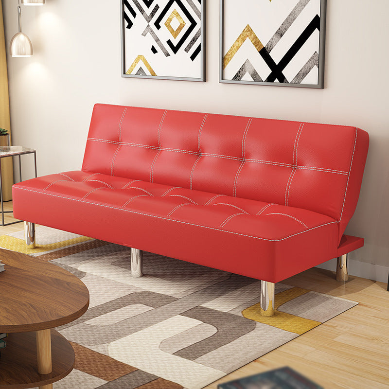 Contemporary Tufted Back Standard Couch Linen/Faux Leather Armless Sofa Bed Leather Red Clearhalo 'furn' 'furn_sofas' 'Furniture' 'furniture_sofas' 'Living Room Furniture' 'Sofa' 'sofas' 4946961