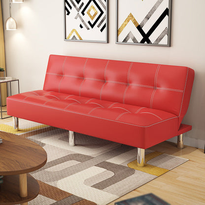 Contemporary Tufted Back Standard Couch Linen/Faux Leather Armless Sofa Bed Leather Red Clearhalo 'furn' 'furn_sofas' 'Furniture' 'furniture_sofas' 'Living Room Furniture' 'Sofa' 'sofas' 4946961