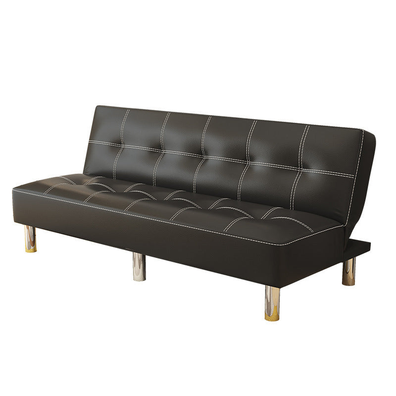 Contemporary Tufted Back Standard Couch Linen/Faux Leather Armless Sofa Bed Leather Black Clearhalo 'furn' 'furn_sofas' 'Furniture' 'furniture_sofas' 'Living Room Furniture' 'Sofa' 'sofas' 4946963