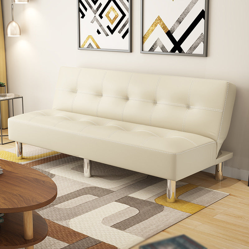 Contemporary Tufted Back Standard Couch Linen/Faux Leather Armless Sofa Bed Leather Beige Clearhalo 'furn' 'furn_sofas' 'Furniture' 'furniture_sofas' 'Living Room Furniture' 'Sofa' 'sofas' 4946964