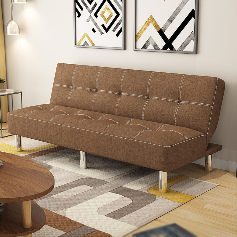 Contemporary Tufted Back Standard Couch Linen/Faux Leather Armless Sofa Bed Linen Coffee Clearhalo 'furn' 'furn_sofas' 'Furniture' 'furniture_sofas' 'Living Room Furniture' 'Sofa' 'sofas' 4946965