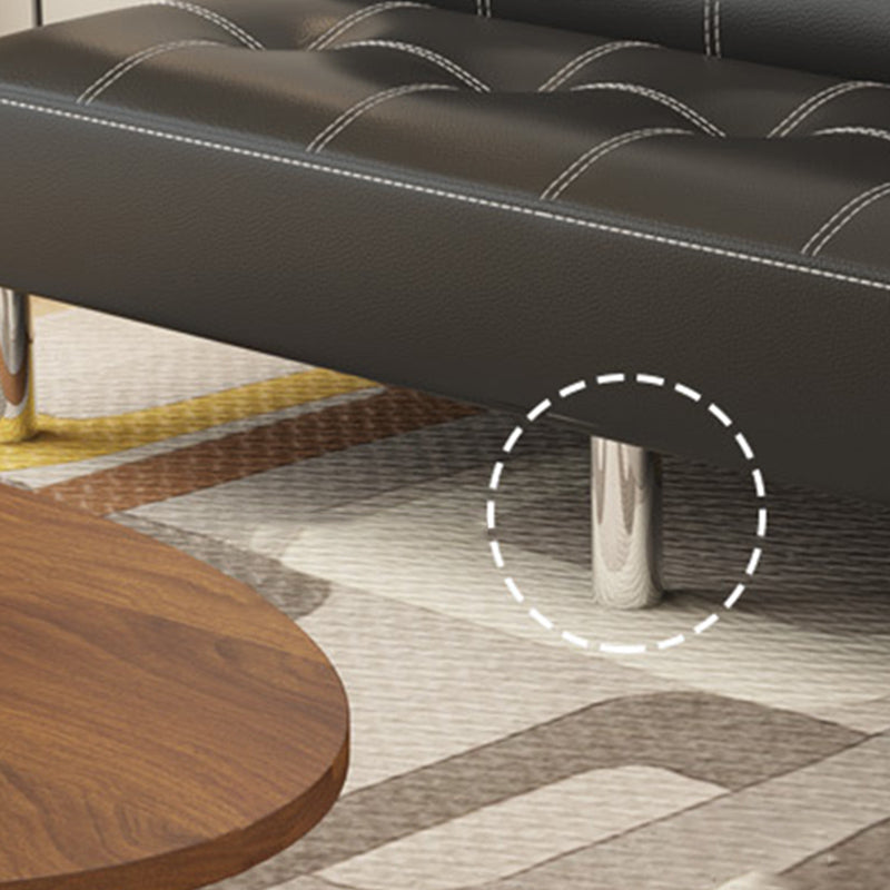 Contemporary Tufted Back Standard Couch Linen/Faux Leather Armless Sofa Bed Clearhalo 'furn' 'furn_sofas' 'Furniture' 'furniture_sofas' 'Living Room Furniture' 'Sofa' 'sofas' 4946966