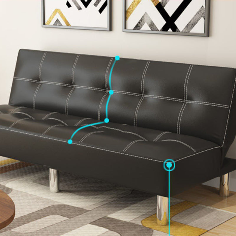 Contemporary Tufted Back Standard Couch Linen/Faux Leather Armless Sofa Bed Clearhalo 'furn' 'furn_sofas' 'Furniture' 'furniture_sofas' 'Living Room Furniture' 'Sofa' 'sofas' 4946969