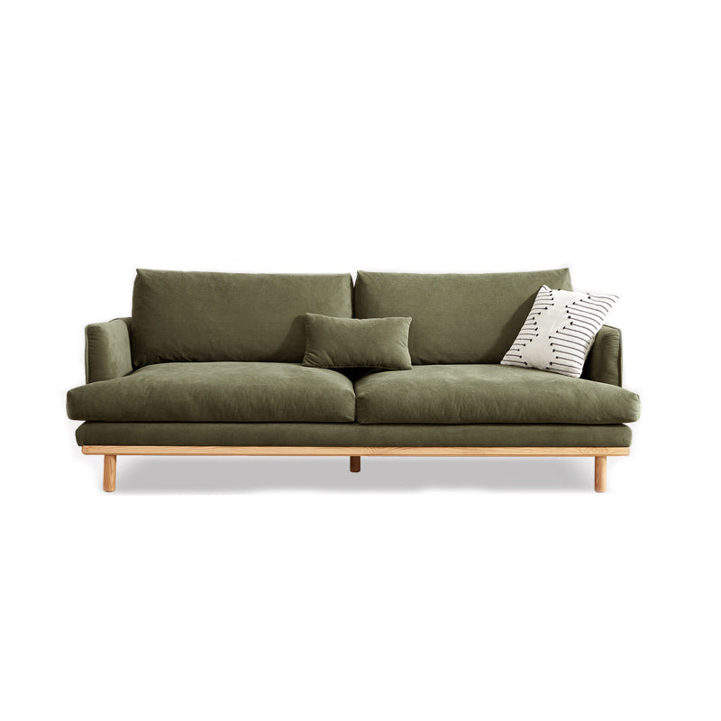 Nordic Fabric Square Arm Standard Sofa Loose Back Settee with Wooden Legs 79"L x 35.5"W x 33"H Green Clearhalo 'furn' 'furn_sofas' 'Furniture' 'furniture_sofas' 'Living Room Furniture' 'Sofa' 'sofas' 4946999