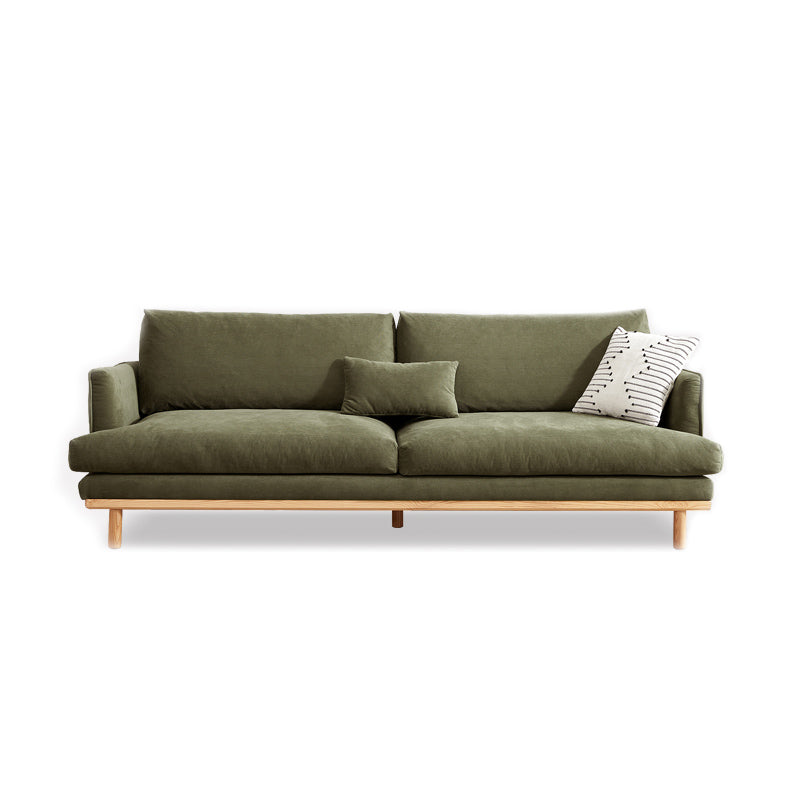 Nordic Fabric Square Arm Standard Sofa Loose Back Settee with Wooden Legs 87"L x 35.5"W x 33"H Green Clearhalo 'furn' 'furn_sofas' 'Furniture' 'furniture_sofas' 'Living Room Furniture' 'Sofa' 'sofas' 4947001