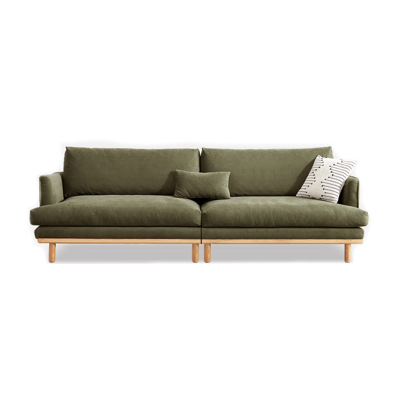 Nordic Fabric Square Arm Standard Sofa Loose Back Settee with Wooden Legs 102"L x 35.5"W x 33"H Green Clearhalo 'furn' 'furn_sofas' 'Furniture' 'furniture_sofas' 'Living Room Furniture' 'Sofa' 'sofas' 4947003