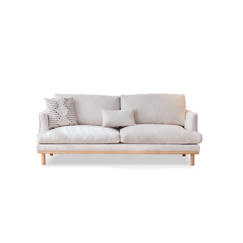 Nordic Fabric Square Arm Standard Sofa Loose Back Settee with Wooden Legs 63"L x 35.5"W x 33"H White Clearhalo 'furn' 'furn_sofas' 'Furniture' 'furniture_sofas' 'Living Room Furniture' 'Sofa' 'sofas' 4947004