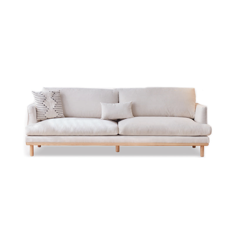 Nordic Fabric Square Arm Standard Sofa Loose Back Settee with Wooden Legs 87"L x 35.5"W x 33"H White Clearhalo 'furn' 'furn_sofas' 'Furniture' 'furniture_sofas' 'Living Room Furniture' 'Sofa' 'sofas' 4947009