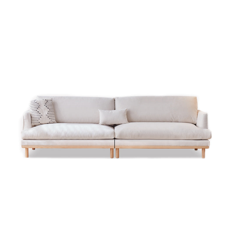 Nordic Fabric Square Arm Standard Sofa Loose Back Settee with Wooden Legs 102"L x 35.5"W x 33"H White Clearhalo 'furn' 'furn_sofas' 'Furniture' 'furniture_sofas' 'Living Room Furniture' 'Sofa' 'sofas' 4947010