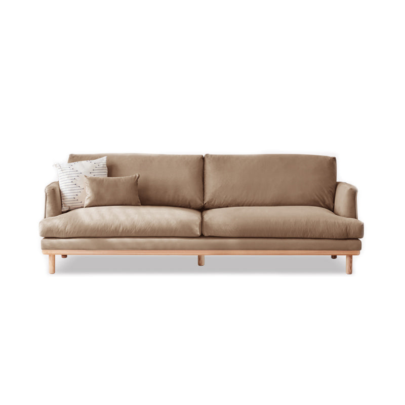 Nordic Fabric Square Arm Standard Sofa Loose Back Settee with Wooden Legs 87"L x 35.5"W x 33"H Brown Clearhalo 'furn' 'furn_sofas' 'Furniture' 'furniture_sofas' 'Living Room Furniture' 'Sofa' 'sofas' 4947015