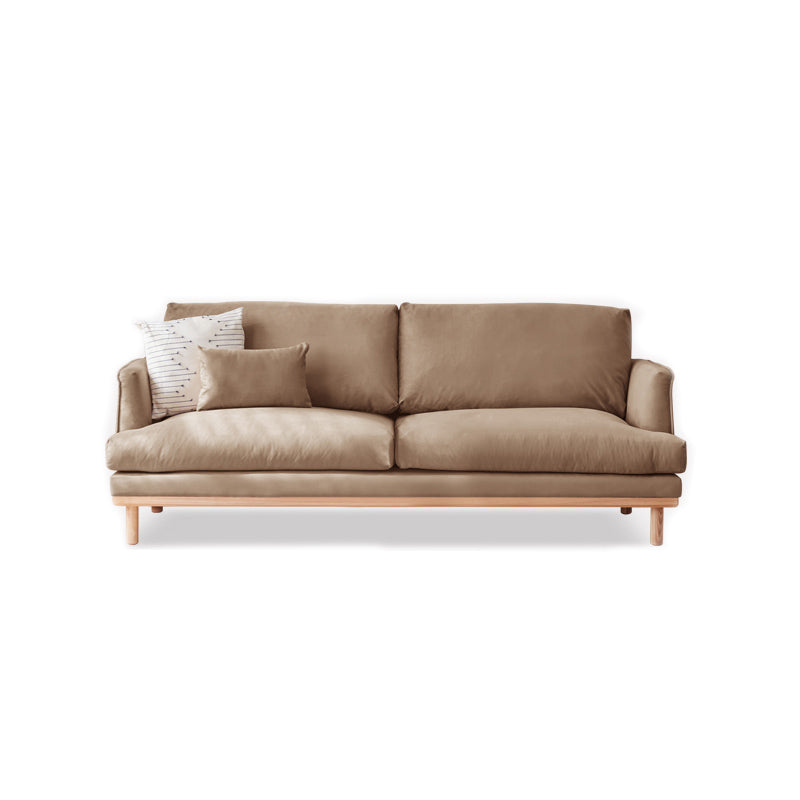 Nordic Fabric Square Arm Standard Sofa Loose Back Settee with Wooden Legs 63"L x 35.5"W x 33"H Brown Clearhalo 'furn' 'furn_sofas' 'Furniture' 'furniture_sofas' 'Living Room Furniture' 'Sofa' 'sofas' 4947017