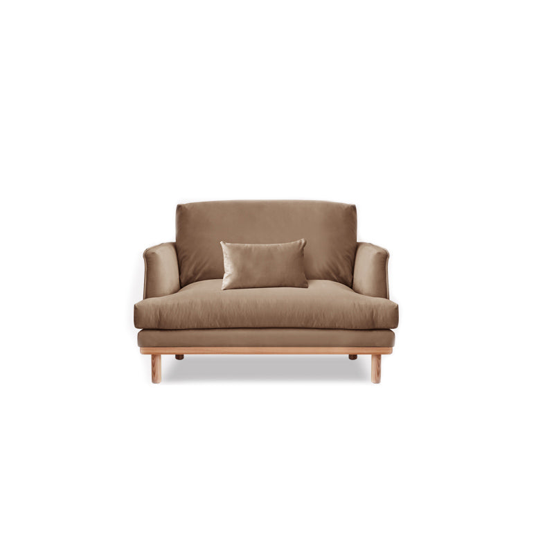 Nordic Fabric Square Arm Standard Sofa Loose Back Settee with Wooden Legs 35"L x 35"W x 33.5"H Brown Clearhalo 'furn' 'furn_sofas' 'Furniture' 'furniture_sofas' 'Living Room Furniture' 'Sofa' 'sofas' 4947019