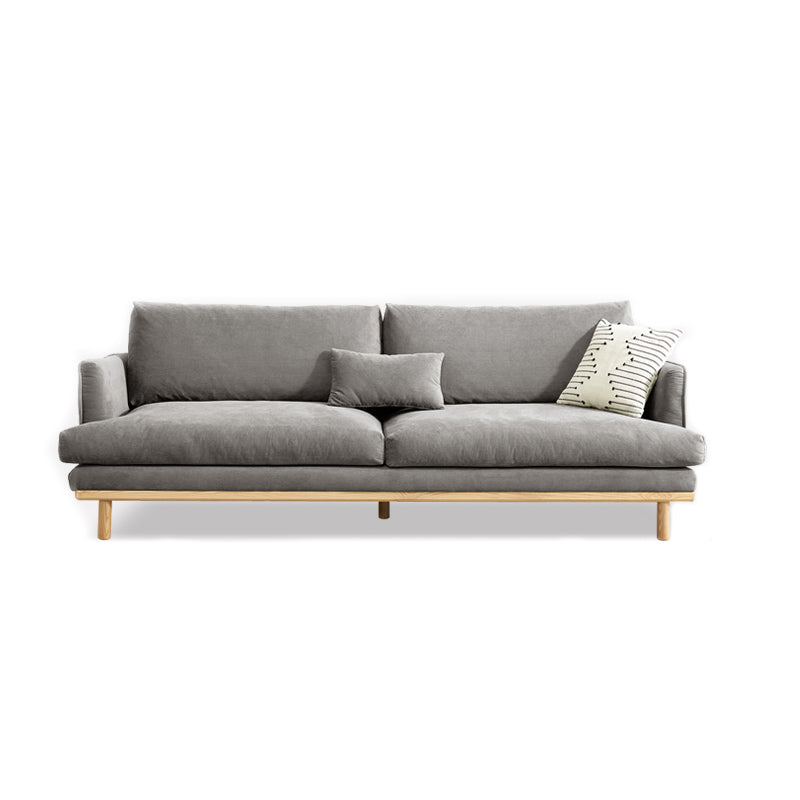 Nordic Fabric Square Arm Standard Sofa Loose Back Settee with Wooden Legs 87"L x 35.5"W x 33"H Gray Clearhalo 'furn' 'furn_sofas' 'Furniture' 'furniture_sofas' 'Living Room Furniture' 'Sofa' 'sofas' 4947021