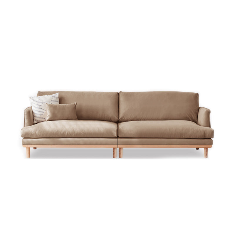 Nordic Fabric Square Arm Standard Sofa Loose Back Settee with Wooden Legs 102"L x 35.5"W x 33"H Brown Clearhalo 'furn' 'furn_sofas' 'Furniture' 'furniture_sofas' 'Living Room Furniture' 'Sofa' 'sofas' 4947027