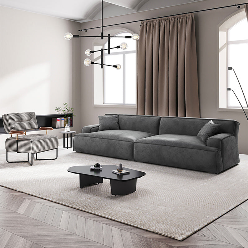 Nordic Living Room Square Arm Standard Sofa Dark Gray Geunine Leather Settee 87"L x 42"W x 27.5"H Clearhalo 'furn' 'furn_sofas' 'Furniture' 'furniture_sofas' 'Living Room Furniture' 'Sofa' 'sofas' 4947051