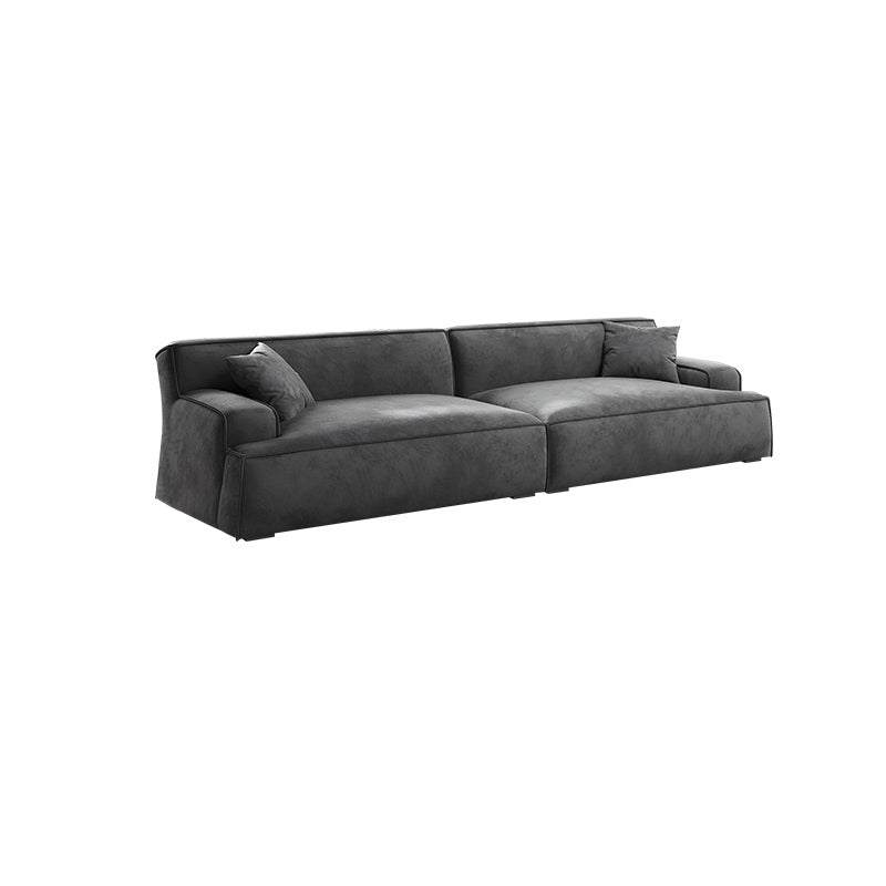 Nordic Living Room Square Arm Standard Sofa Dark Gray Geunine Leather Settee 94.5"L x 42"W x 27.5"H Latex Clearhalo 'furn' 'furn_sofas' 'Furniture' 'furniture_sofas' 'Living Room Furniture' 'Sofa' 'sofas' 4947053