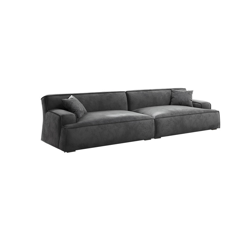 Nordic Living Room Square Arm Standard Sofa Dark Gray Geunine Leather Settee 102"L x 42"W x 27.5"H Clearhalo 'furn' 'furn_sofas' 'Furniture' 'furniture_sofas' 'Living Room Furniture' 'Sofa' 'sofas' 4947054