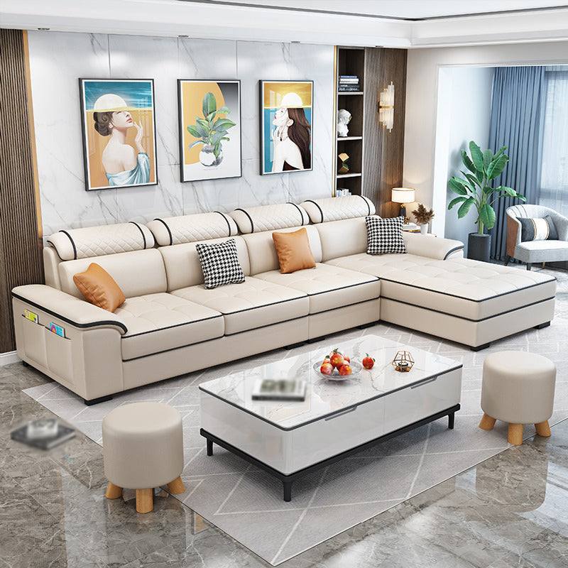 Pillow Top Arm Pillowed Back Cushions Right Hand Facing Sectional Sofa with Chaise Beige Clearhalo 'furn' 'furn_sectionals' 'Furniture' 'furniture_sectionals' 'Living Room Furniture' 'Sectionals' 4947107