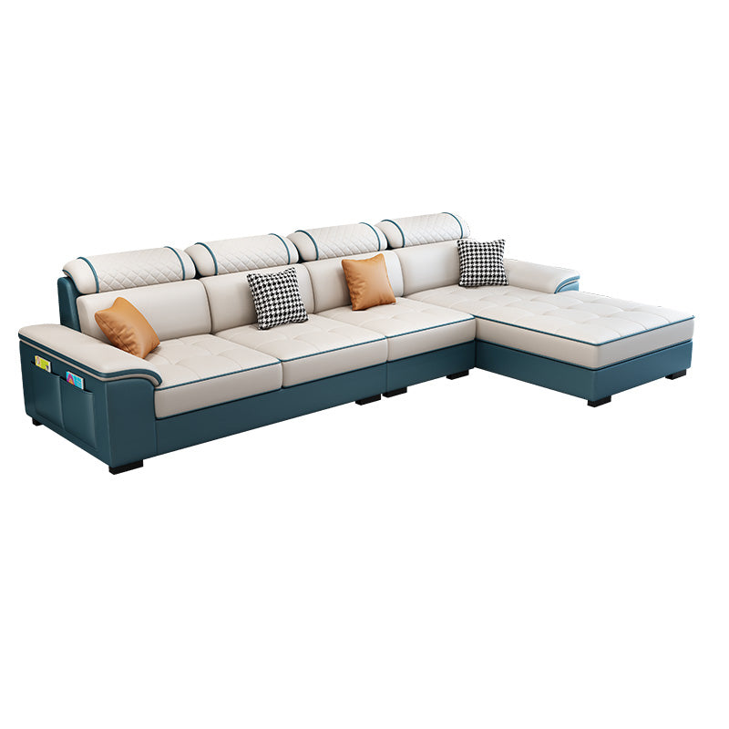 Pillow Top Arm Pillowed Back Cushions Right Hand Facing Sectional Sofa with Chaise Green White Clearhalo 'furn' 'furn_sectionals' 'Furniture' 'furniture_sectionals' 'Living Room Furniture' 'Sectionals' 4947108