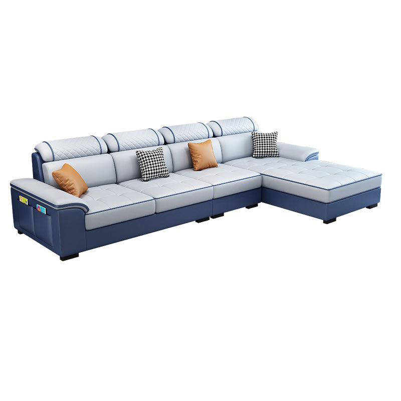 Pillow Top Arm Pillowed Back Cushions Right Hand Facing Sectional Sofa with Chaise Blue White Clearhalo 'furn' 'furn_sectionals' 'Furniture' 'furniture_sectionals' 'Living Room Furniture' 'Sectionals' 4947117