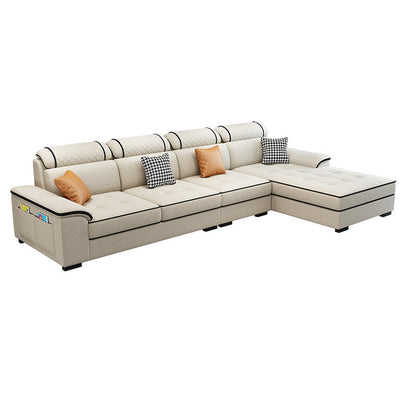 Pillow Top Arm Pillowed Back Cushions Right Hand Facing Sectional Sofa with Chaise Light Yellow Clearhalo 'furn' 'furn_sectionals' 'Furniture' 'furniture_sectionals' 'Living Room Furniture' 'Sectionals' 4947122