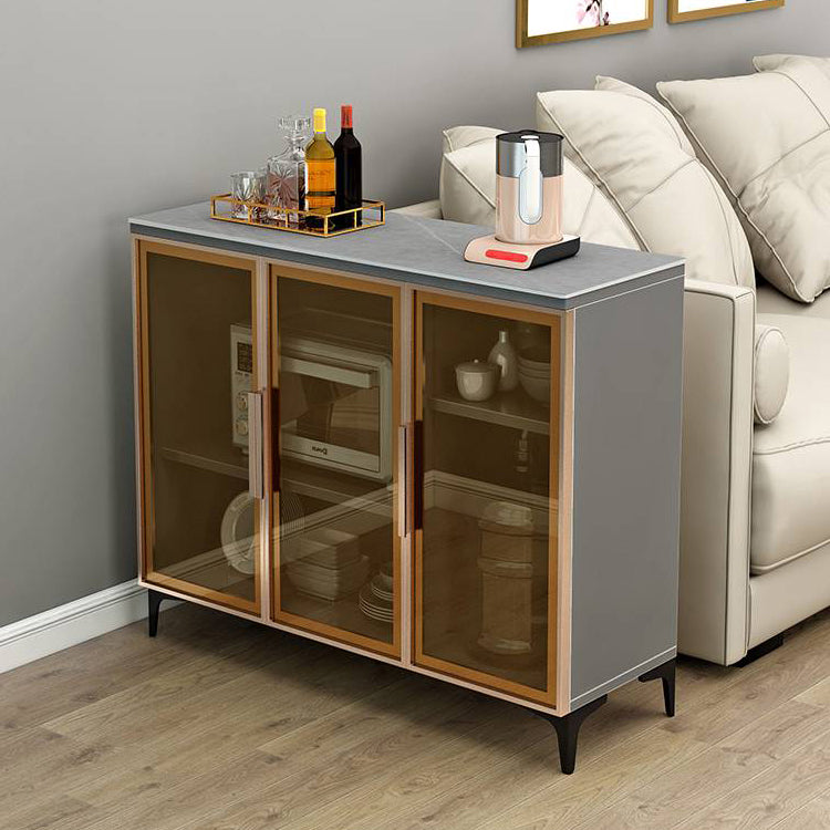 Wood Living Room Sideboard Cabinet Glam Server Cabinet with Storage and Glass Door Gray-Gold Clearhalo 'buffet_sideboard' 'Buffets & Sideboards' 'Furniture' 'furniture_buffet_sideboard' 'Kitchen & Dining Furniture' 4948093