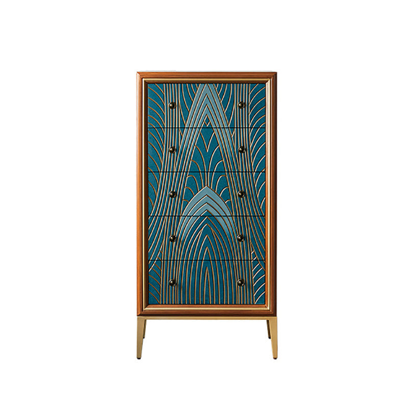 Glam Dining Server Wood and Metal Sideboard Cabinet with Drawers and Storage Blue 24"L x 15"W x 48"H Clearhalo 'buffet_sideboard' 'Buffets & Sideboards' 'Furniture' 'furniture_buffet_sideboard' 'Kitchen & Dining Furniture' 4948102