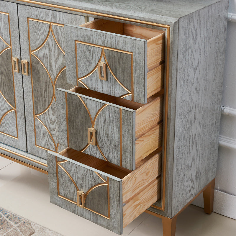 Glam Dining Server Wood and Metal Sideboard Cabinet with Drawers and Storage Clearhalo 'buffet_sideboard' 'Buffets & Sideboards' 'Furniture' 'furniture_buffet_sideboard' 'Kitchen & Dining Furniture' 4948112
