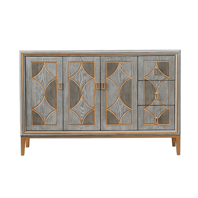 Glam Dining Server Wood and Metal Sideboard Cabinet with Drawers and Storage Grey 55"L x 15"W x 37"H Clearhalo 'buffet_sideboard' 'Buffets & Sideboards' 'Furniture' 'furniture_buffet_sideboard' 'Kitchen & Dining Furniture' 4948115