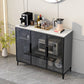 Contemporary Style Buffet Server Glass Doors and Stone Top Kitchen Server for Dining Room White-Gray Clearhalo 'buffet_sideboard' 'Buffets & Sideboards' 'Furniture' 'furniture_buffet_sideboard' 'Kitchen & Dining Furniture' 4948172