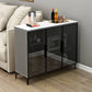 Contemporary Style Buffet Server Glass Doors and Stone Top Kitchen Server for Dining Room Clearhalo 'buffet_sideboard' 'Buffets & Sideboards' 'Furniture' 'furniture_buffet_sideboard' 'Kitchen & Dining Furniture' 4948174