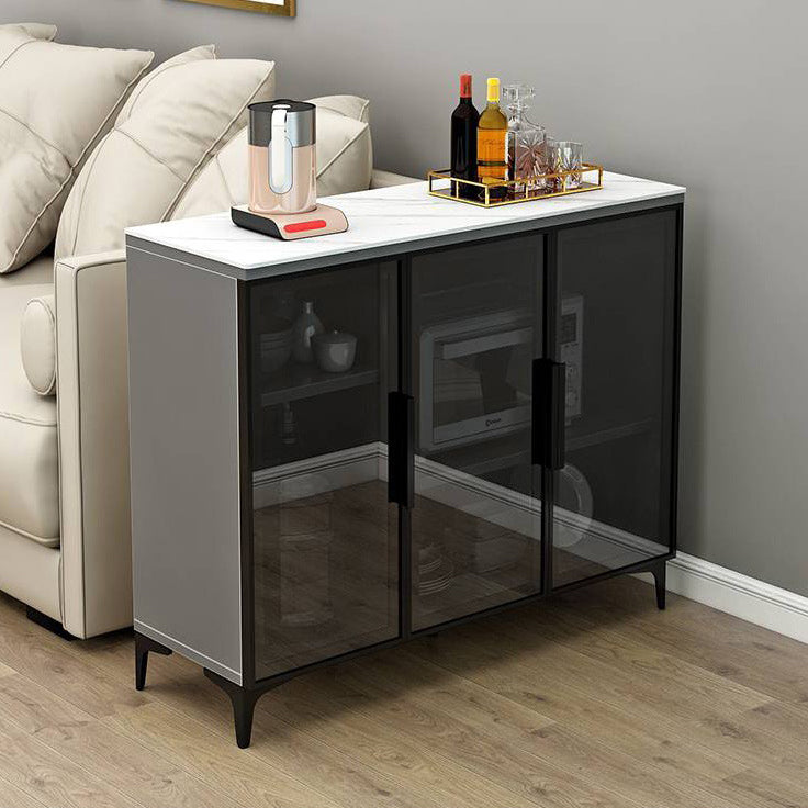 Contemporary Style Buffet Server Glass Doors and Stone Top Kitchen Server for Dining Room Clearhalo 'buffet_sideboard' 'Buffets & Sideboards' 'Furniture' 'furniture_buffet_sideboard' 'Kitchen & Dining Furniture' 4948174