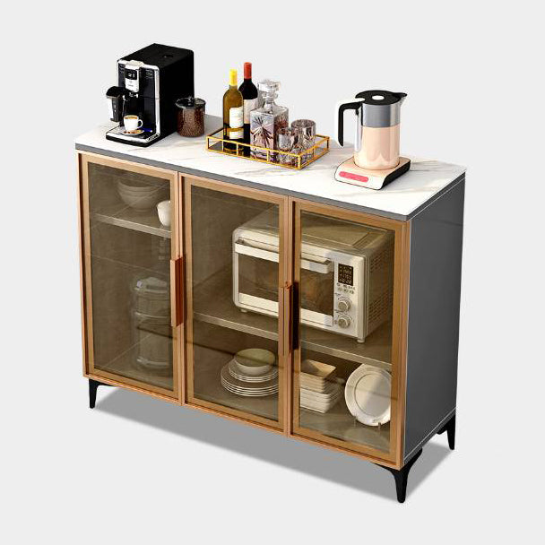 Contemporary Style Buffet Server Glass Doors and Stone Top Kitchen Server for Dining Room Clearhalo 'buffet_sideboard' 'Buffets & Sideboards' 'Furniture' 'furniture_buffet_sideboard' 'Kitchen & Dining Furniture' 4948179