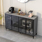 Contemporary Style Buffet Server Glass Doors and Stone Top Kitchen Server for Dining Room Black-Gray Clearhalo 'buffet_sideboard' 'Buffets & Sideboards' 'Furniture' 'furniture_buffet_sideboard' 'Kitchen & Dining Furniture' 4948180