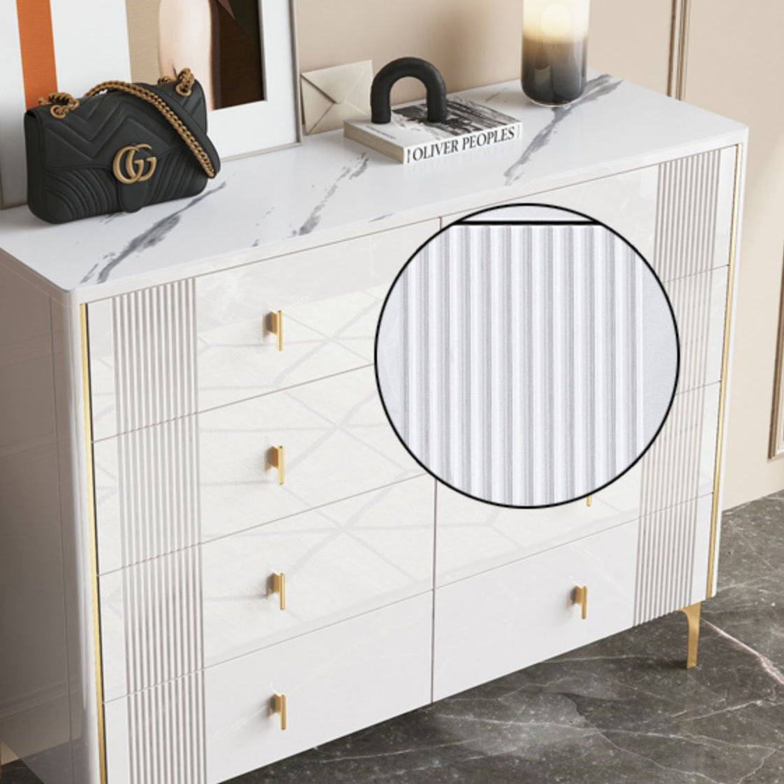 Modern Stone Countertop Credenza Engineered Wood Dining Buffet with Drawer for Living Room Clearhalo 'buffet_sideboard' 'Buffets & Sideboards' 'Furniture' 'furniture_buffet_sideboard' 'Kitchen & Dining Furniture' 4948234