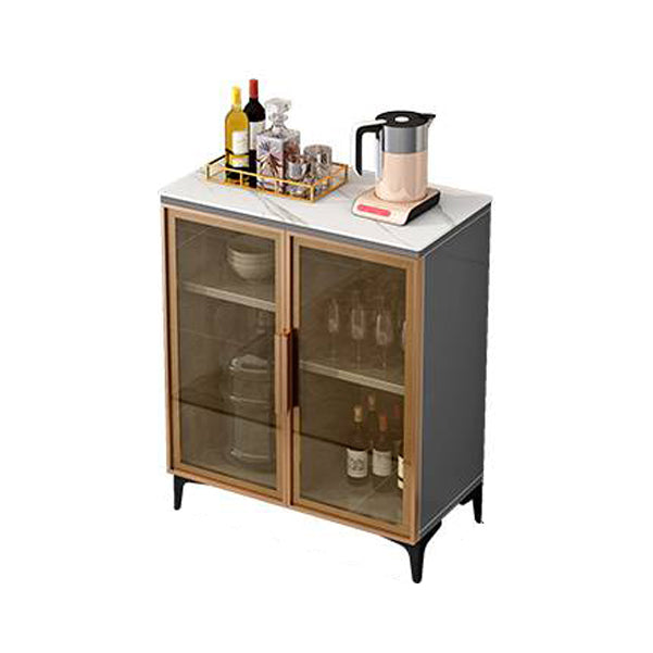Glass Doors Buffet Server Stone Top Glam Style Kitchen Server for Dining Room White-Gold Clearhalo 'buffet_sideboard' 'Buffets & Sideboards' 'Furniture' 'furniture_buffet_sideboard' 'Kitchen & Dining Furniture' 4948289