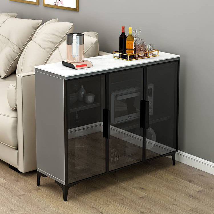Glass Doors Buffet Server Stone Top Glam Style Kitchen Server for Dining Room Clearhalo 'buffet_sideboard' 'Buffets & Sideboards' 'Furniture' 'furniture_buffet_sideboard' 'Kitchen & Dining Furniture' 4948291