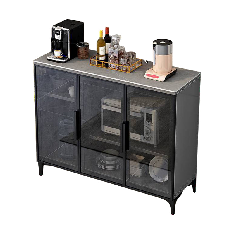 Glass Doors Buffet Server Stone Top Glam Style Kitchen Server for Dining Room Black-Gray Clearhalo 'buffet_sideboard' 'Buffets & Sideboards' 'Furniture' 'furniture_buffet_sideboard' 'Kitchen & Dining Furniture' 4948294