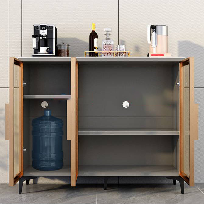 Glass Doors Buffet Server Stone Top Glam Style Kitchen Server for Dining Room Clearhalo 'buffet_sideboard' 'Buffets & Sideboards' 'Furniture' 'furniture_buffet_sideboard' 'Kitchen & Dining Furniture' 4948302