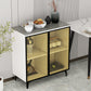 Modern Stone Buffet Sideboard White 33.4"H Dining Room Buffet Server with 2 Glass Doors Clearhalo 'buffet_sideboard' 'Buffets & Sideboards' 'Furniture' 'furniture_buffet_sideboard' 'Kitchen & Dining Furniture' 4948325