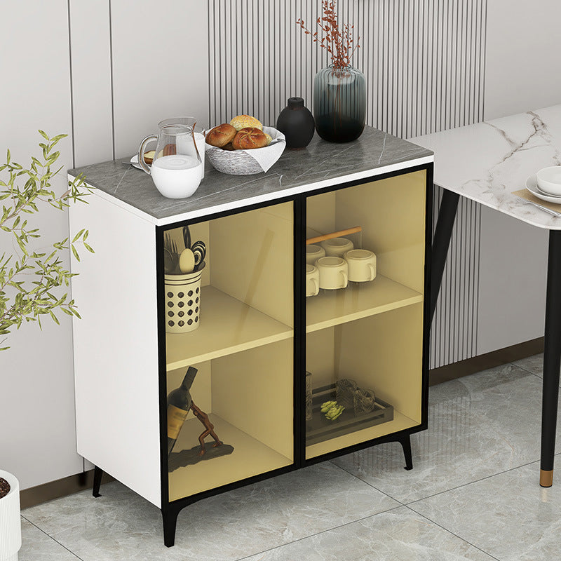 Modern Stone Buffet Sideboard White 33.4"H Dining Room Buffet Server with 2 Glass Doors Clearhalo 'buffet_sideboard' 'Buffets & Sideboards' 'Furniture' 'furniture_buffet_sideboard' 'Kitchen & Dining Furniture' 4948325