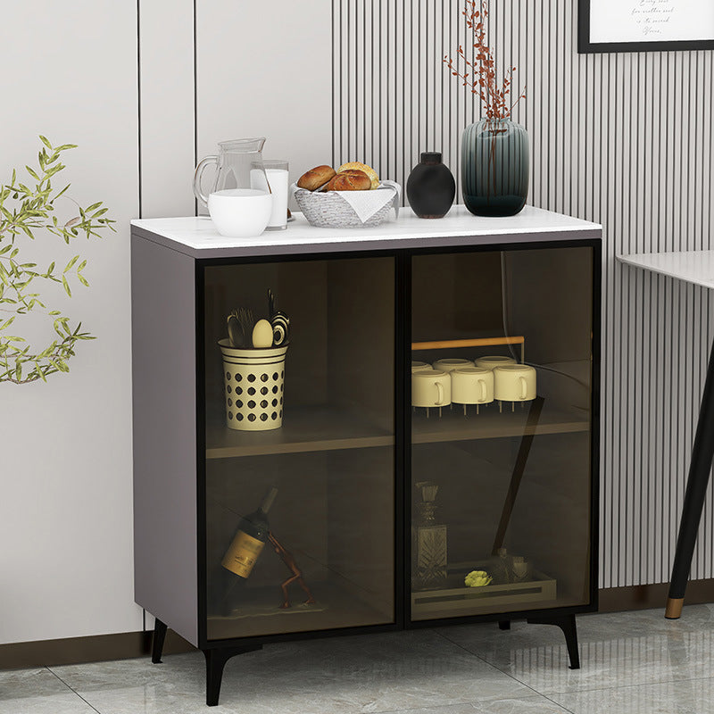 Modern Stone Buffet Sideboard White 33.4"H Dining Room Buffet Server with 2 Glass Doors Clearhalo 'buffet_sideboard' 'Buffets & Sideboards' 'Furniture' 'furniture_buffet_sideboard' 'Kitchen & Dining Furniture' 4948326